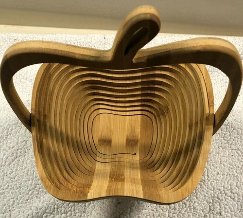 Wooden Carved Collapsible Apple Basket 12" high natural color