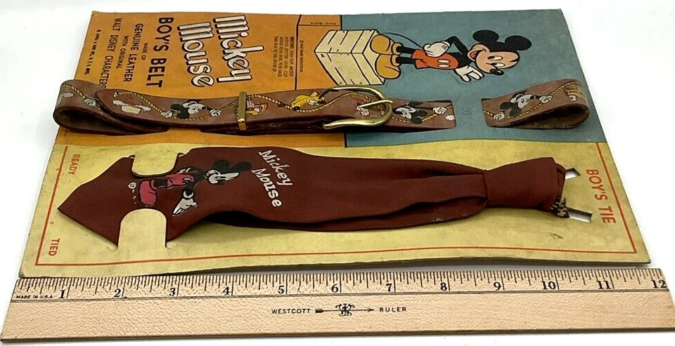 RARO Walt Disney Productions Mickey Mouse Niños Cinturón de Cuero y Corbata Pluto Western Foto 4 de 4