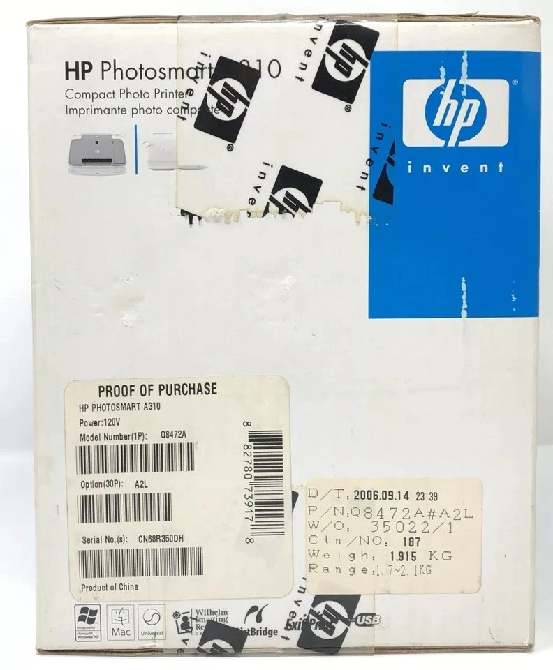 HP Photosmart A310 Digital Photo Inkjet Printer PictBridge 32MB USB Q8472A NEW - Image 2 of 4