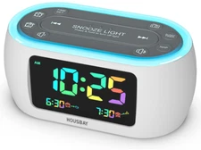 Glow Small Colorful Alarm Clock Radio with Rainbow Digit, 7 Color Night Light wi