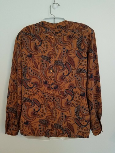 Vintage Harve Benard Petite Blouse Top 12 Paisley Brown Buttons in Back Pockets - Picture 3 of 7