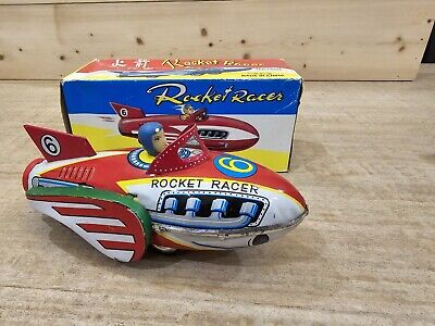 Vintage 60's Tin Toy Rocket Racer friction siren litho Vintage 60's Tin Toy Rocket Racer friction siren litho