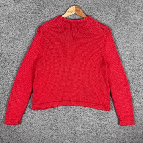Vintage J.Crew Always Women's Roll Neck Sweater Medium 100% Cotton Knit Red - Picture 3 of 4