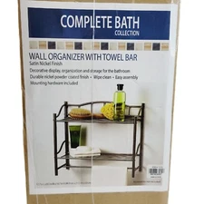 2-Tier Shelf With Towel Bar Wall Mount Bathroom Organizer Storage Satin Nickel 