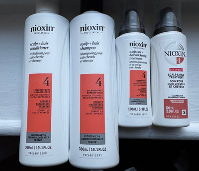 NIOXIN #4 Colored Dry Damaged Hair (4) Piece Shampoo-Conditioner + 2 Treatments