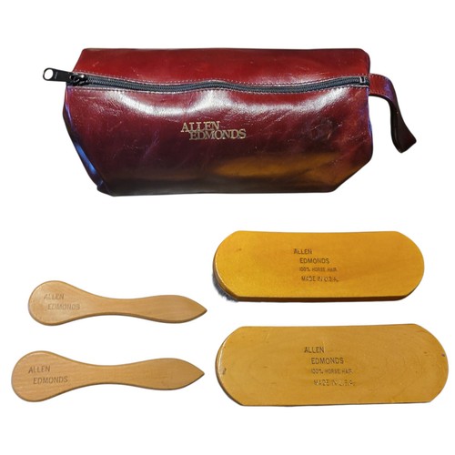 Vintage Allen Edmonds Shoe Care Kit 4 Horse Hair Brushes Brown Leather Pouch USA