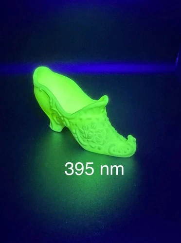 Fenton Glossy Custard Uranium Glass Shoe / Slipper – Handmade USA – Glows