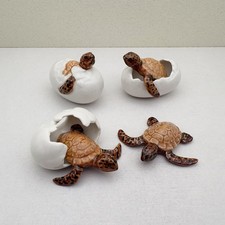 Ceramic Baby Sea Turtle Figurine Set Handcrafted Hatchlings from Eggs Coastal
