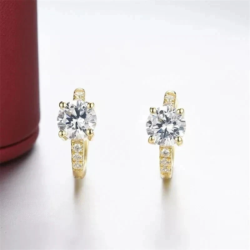 2Ct Round Cut Simulated Diamond Huggie Hoop Earrings In 14K Yellow Gold Plated - Image 3 of 4
