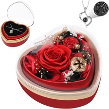 Preserved Real Rose with I Love You Necklace in Heart Shaped Box, Red