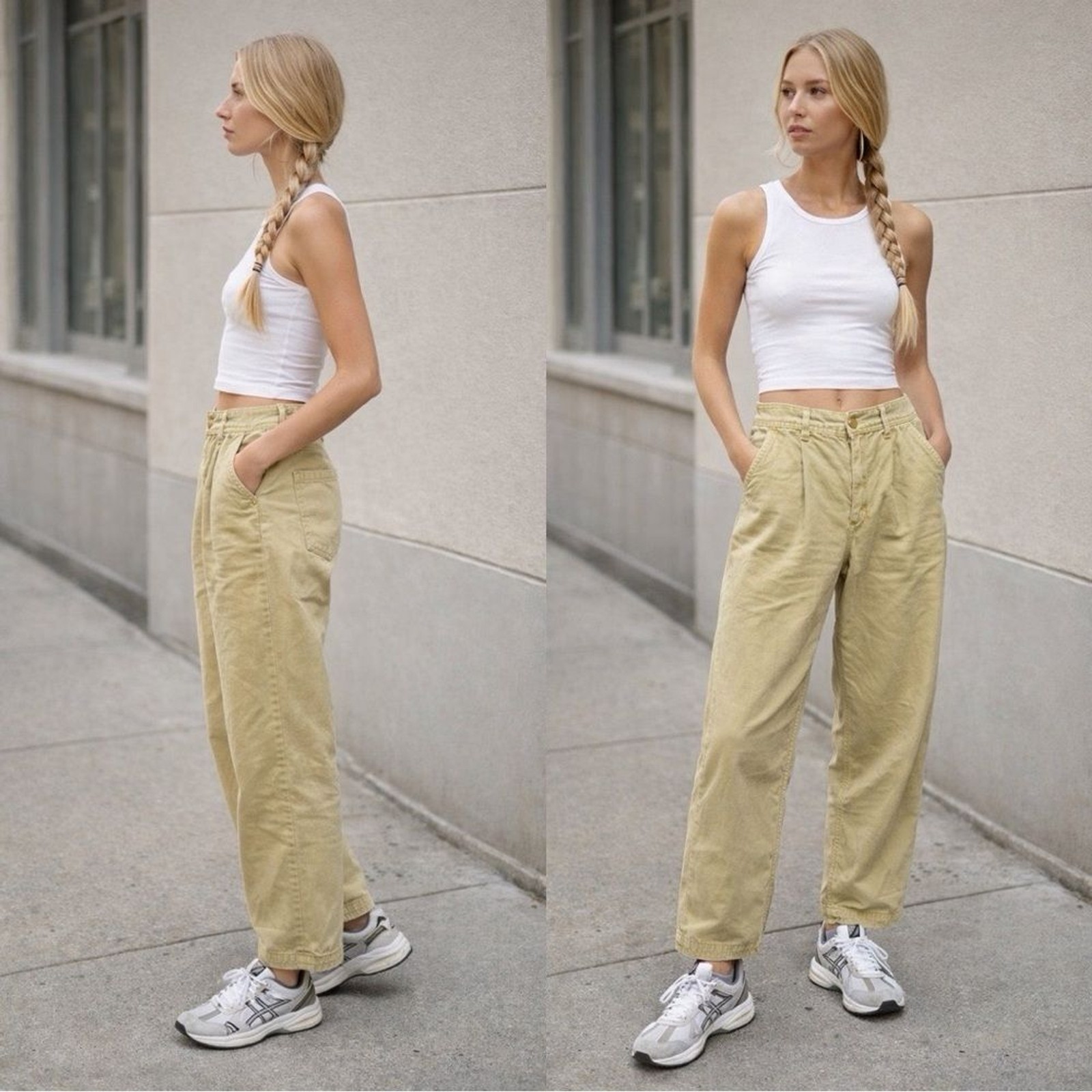 FREE PEOPLE Denim Barrel High Rise Neutral Beige Pants Sz S
