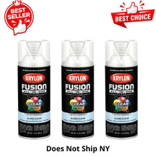 3-Pack Krylon Fusion All-In-One Clear Gloss Spray Paint, 12 oz, Fast Dry, New