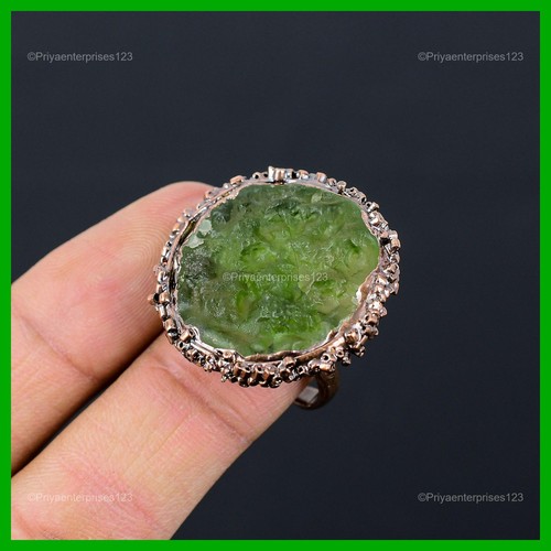 Copper Moldavite Stone Boho Solitaire Ethnic Sister Electroformed Ring Jewelry - Picture 9 of 11