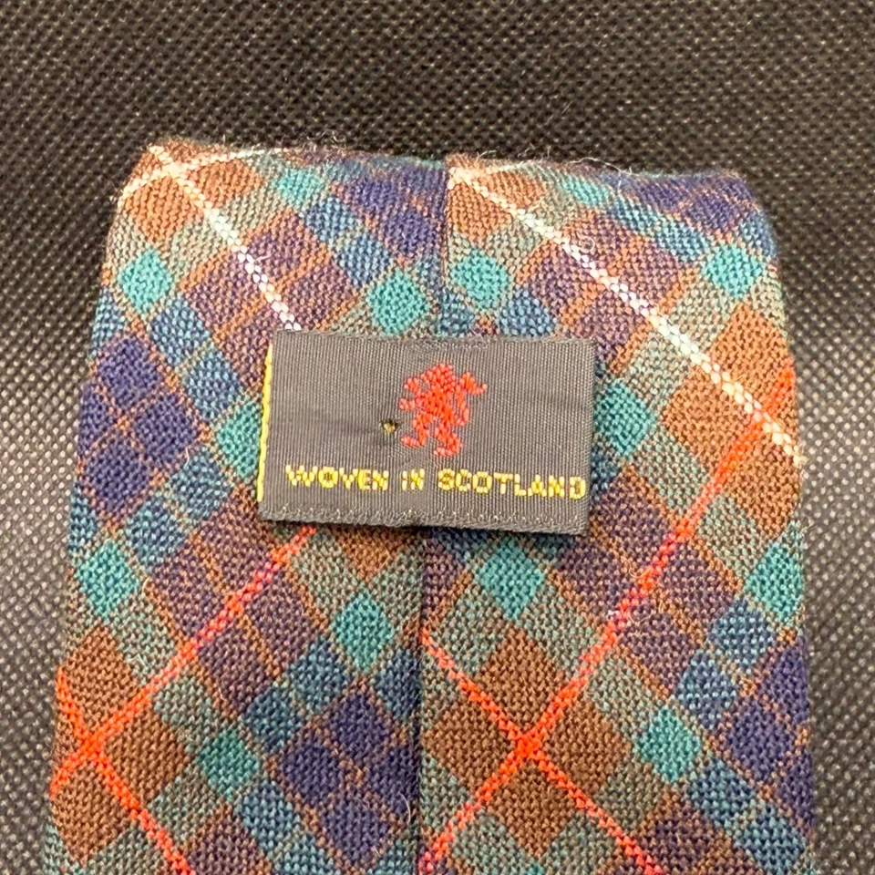 Corbata de lana vintage hecha en Escocia verde marrón azul escocés tartán para hombre 56" x 3,5" Foto 4 de 4
