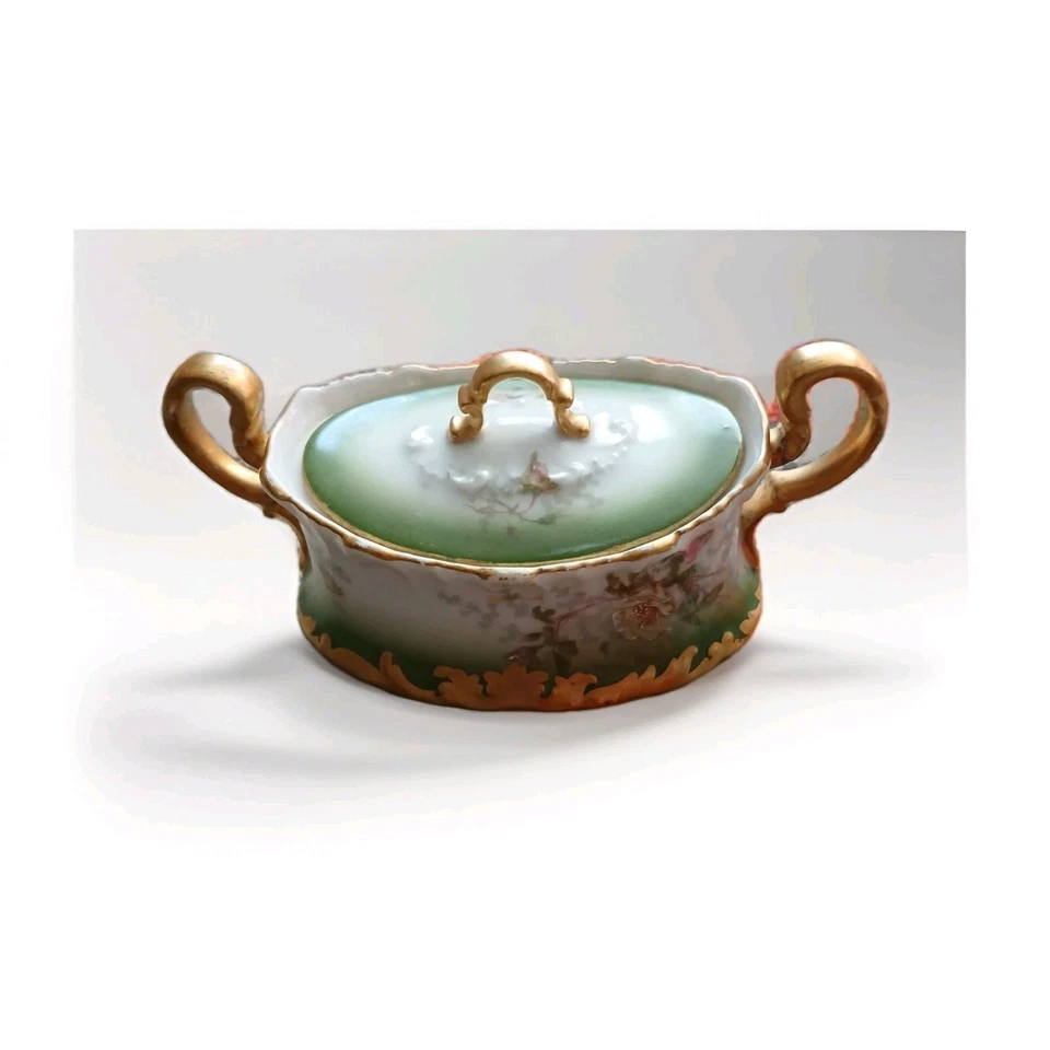 RARO T&V Limoges Antiguo Azúcar Cuenco Pintado a Mano Venecia Firmado 24/12/1896 Foto 2 de 4