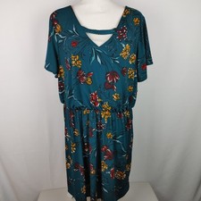 Maurices Women's Plus Size 1 (14-16) Knee Length Dress Green Floral Yellow Wine