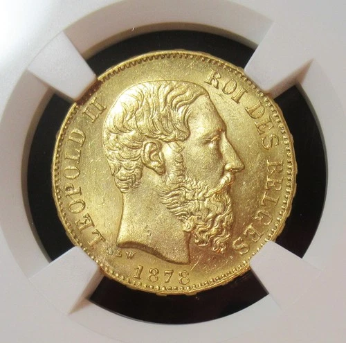 Belgium Leopold II gold 20 Francs 1878 MS62 NGC
