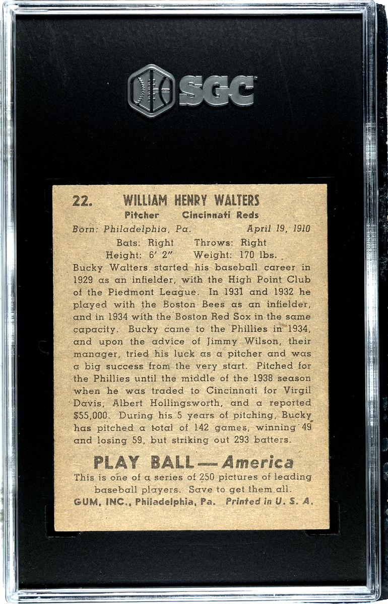 1939 Play Ball - Bucky Walters #22 Name in All Caps (RC) for sale
