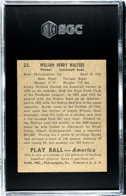 16payページ！ 1939 Play Ball - Bucky Walters #22 Name in All Caps (RC) for sale