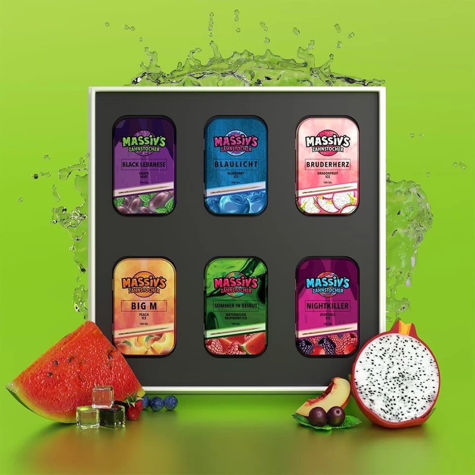 MASSIV´S 200er Packung MASSiV Zahnstocher "Blaulicht" (2x 100) Aromatisiert Vegan NEU