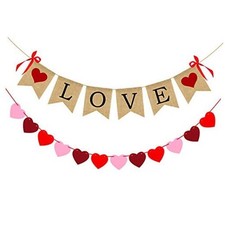 2 Pack Love Burlap Heart Felt Banner for Valentine's Decorations - No DIY 