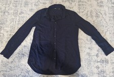 Uniqlo Womens T shirt S NAVY BLUE Long Sleeve Business Shirt Satin
