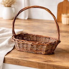 Vintage Wicker Basket w Handle Rustic Farmhouse Bread Fruit Decor