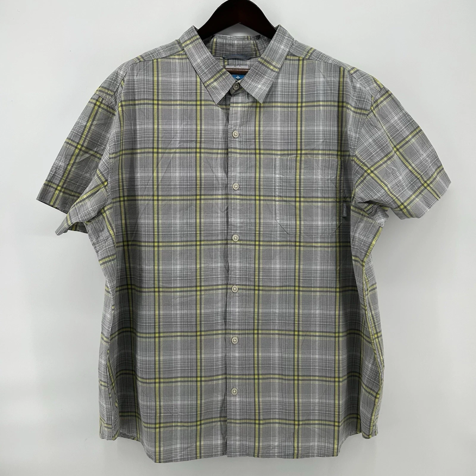 Columbia Shirt Mens 3X Gray Yellow Plaid Short Sleeve Outdoor Hiking Casual