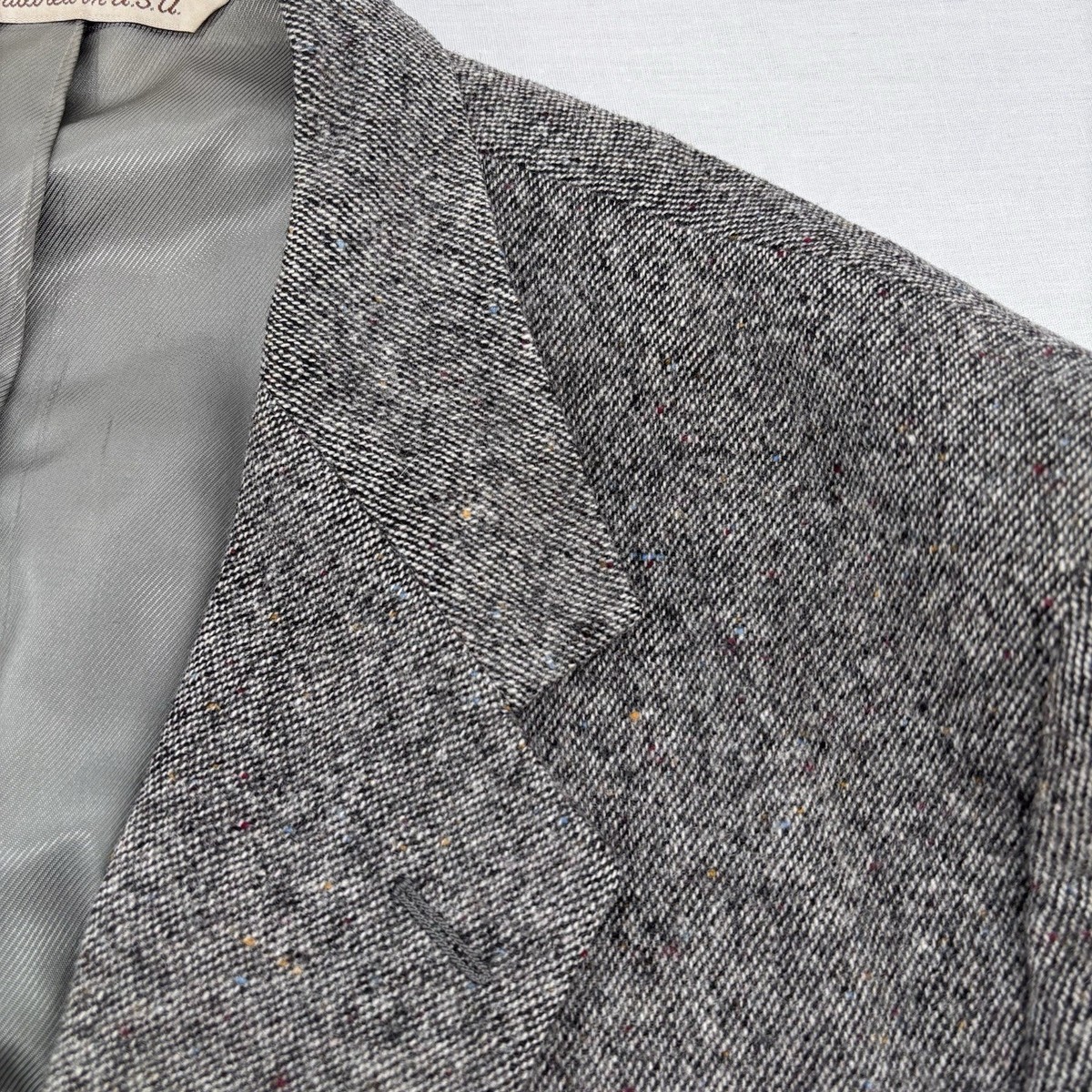 VTG Stafford Blazer Sport Coat Wool Black Gray Speckle USA 46 R Elbow Patches View 5