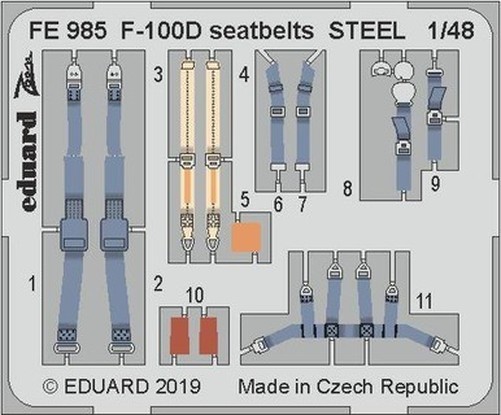 Eduard FE985 1/48 F-100D Seatbelts STEEL Photo Etch for Trumpeter