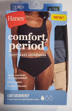 Hanes Comfort Period Women's Size 8/XL Light Leaks Panties Underwear 3Pk