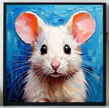 ORIGINAL Oil PAINTING on Canvas Mouse Textured Art 8x8 in Impasto Custom Order