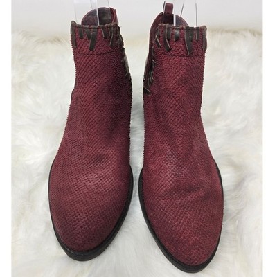 OTBT Santa Fe Boot Red Western Textured Ankle  Leather Women's Heal 3'' Boots 8