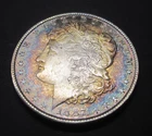1887-P Beautiful Rainbow Toned Morgan Silver Dollar ~ Blueish/Orangey ~ BL UNC.