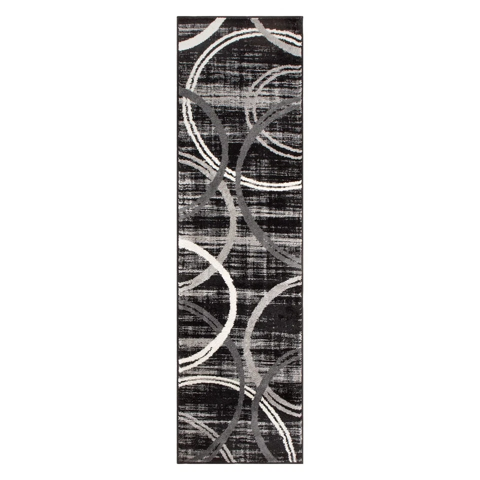 Rugshop Modern Wavy Circles Design Runner Rug 2' X 7'2 Black Kitchen - Image 3 of 4