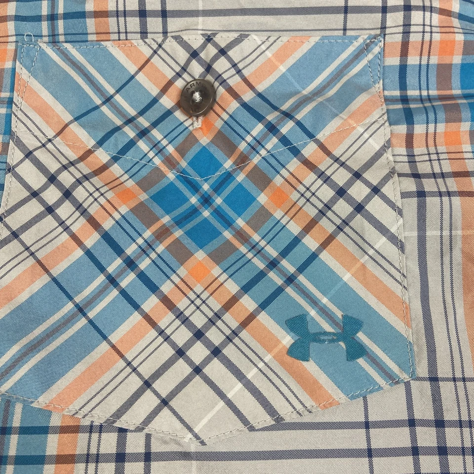 Рубашка мужская большая синяя клетчатая вентилируемая для рыбалки походов кнопка HeatGear - Изображение 3 из 4