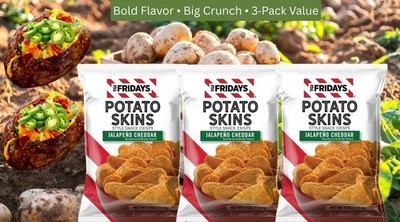 TGI Friday s Potato Skins Jalapeño Cheddar Chips 4 oz Bags   3 Pack Snack