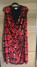 Studio 8 Phase Eight Size 24 Red Rose Floral Dress V Neck Ruched Occasion BH5