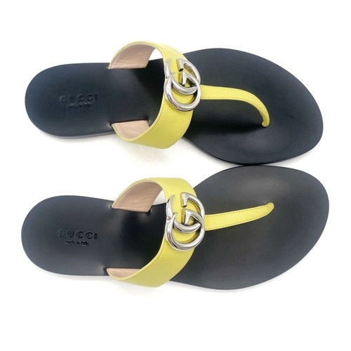 Gucci GG Marmont Thong Sandals Yellow Leather Size 36.5 EU 6.5 US Made in Italy - Picture 8 of 16