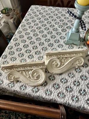 Distressed Antique White Plaster Composite Architectural Element Shelf Pair