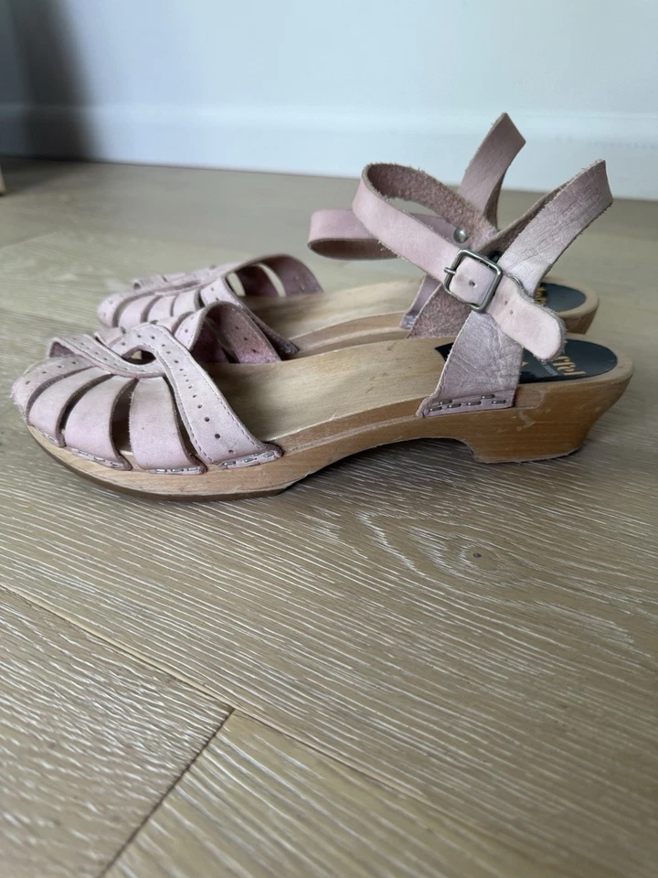 Swedish Hasbeens Mary Jane Clog Wood Platform Sandal Shoe 40 Blush Tan  Low Heel - Image 3 of 4
