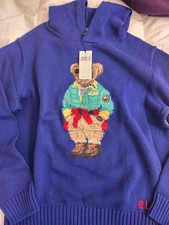 NWT POLO RALPH LAUREN Men  s Large Blue Hiking POLO BEAR HOODIE SWEATER