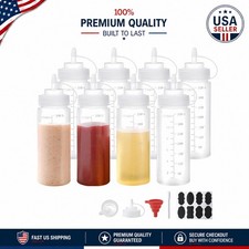 BPA-Free Clear Squeeze Bottles 12 oz 8 Pack with Funnel - Ideal for Condiments