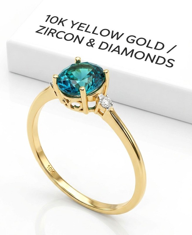 GENUINE  1.05 Ct BLUE ZIRCON & DIAMOND RING SOLID 10k GOLD -Free Appraisal
