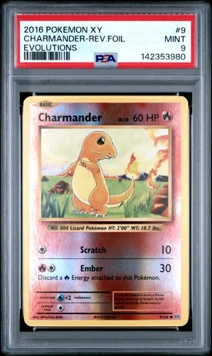 2016 POKEMON XY EVOLUTIONS #9 CHARMANDER-REVERSE FOIL PSA 9