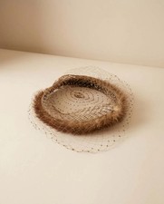 Vintage Mink Fur Halo Hat with Veil 1950s Cocktail Fascinator Mid Century