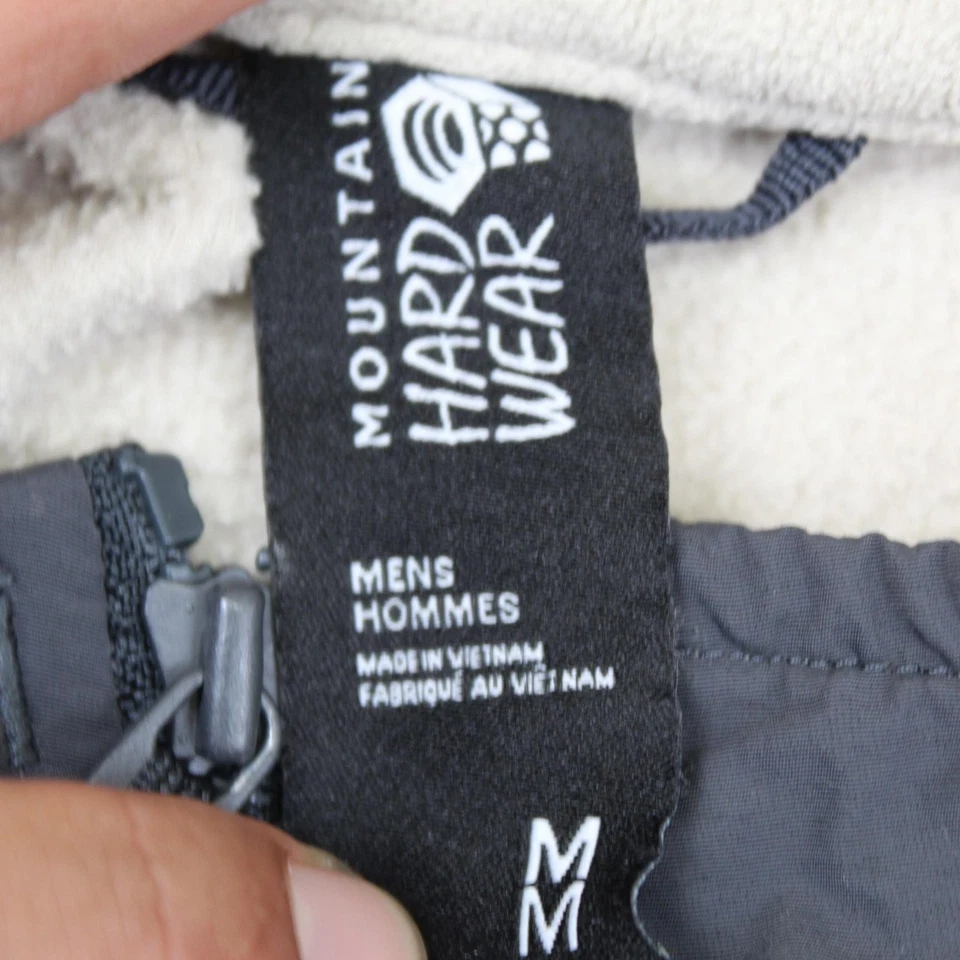 Mountain Hardwear Fleece Jacket Mens Medium Beige Gray Full Zip Chest Pocket - Image 4 of 4