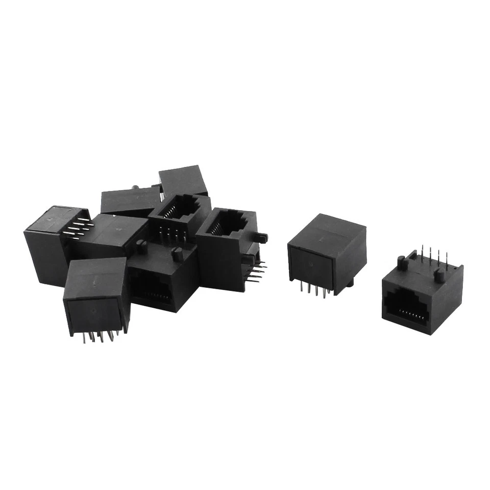 UXCELL Plástico RJ45 PCB Modular Jack Hembra Network Conector Negro 10 Unidades
