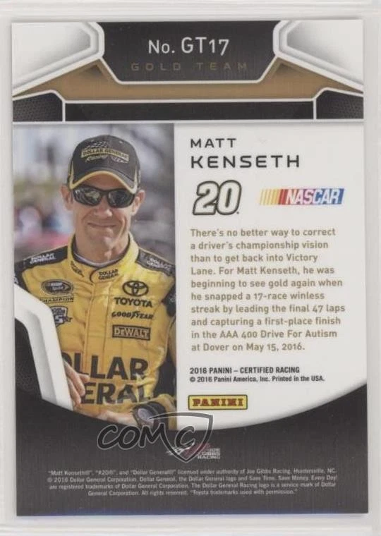 2016 Certified Gold Team Mirror Gold /25 Matt Kenseth #GT17 HOF - Image 2 of 2