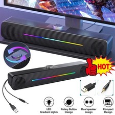 LED USB Powered Wired Sound Bar Bass Speakers TV Computer For PC Desktop Tablets